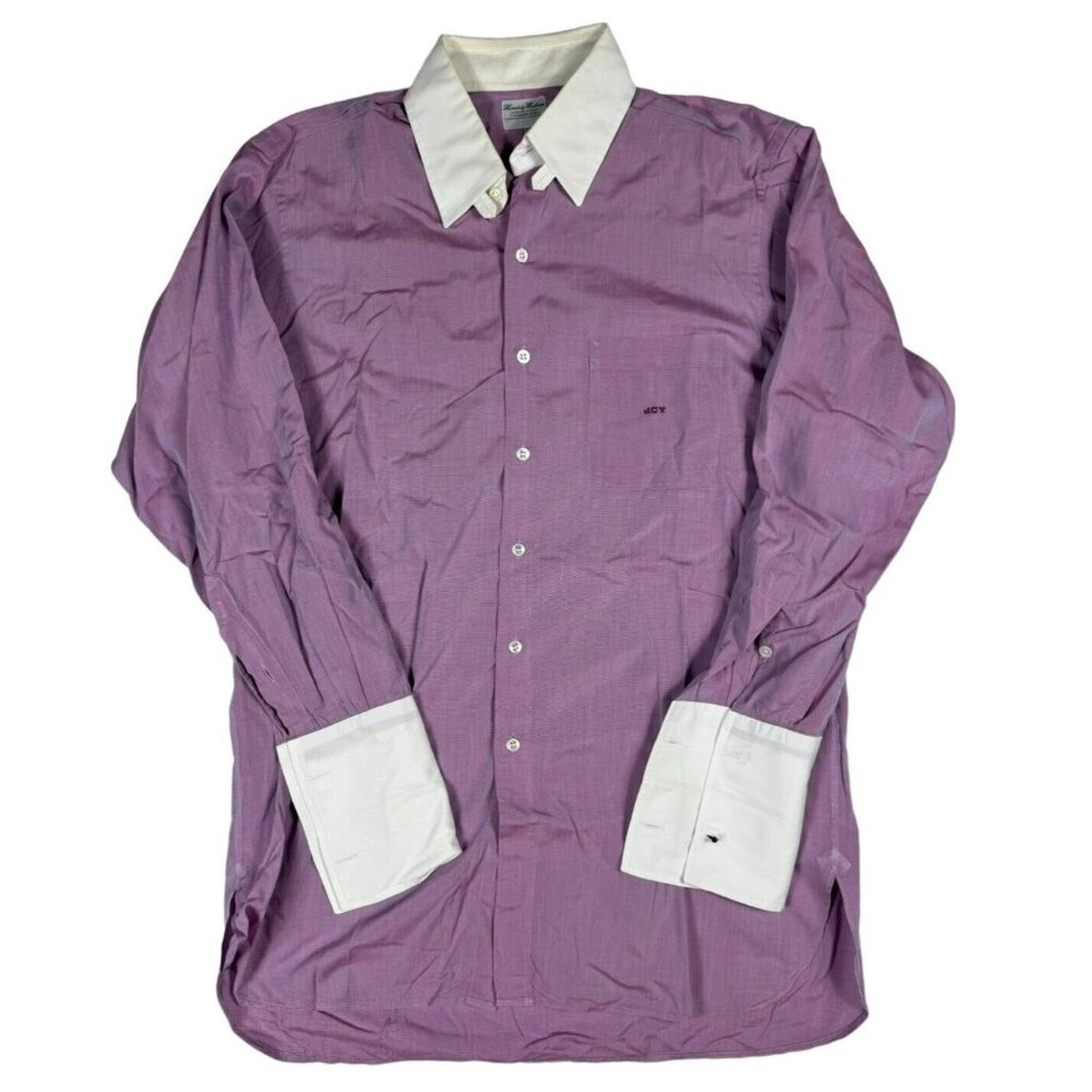 Harvie & Hudson Dress shirt French Cuff Purple  Striped Bespoke London 16 Nice